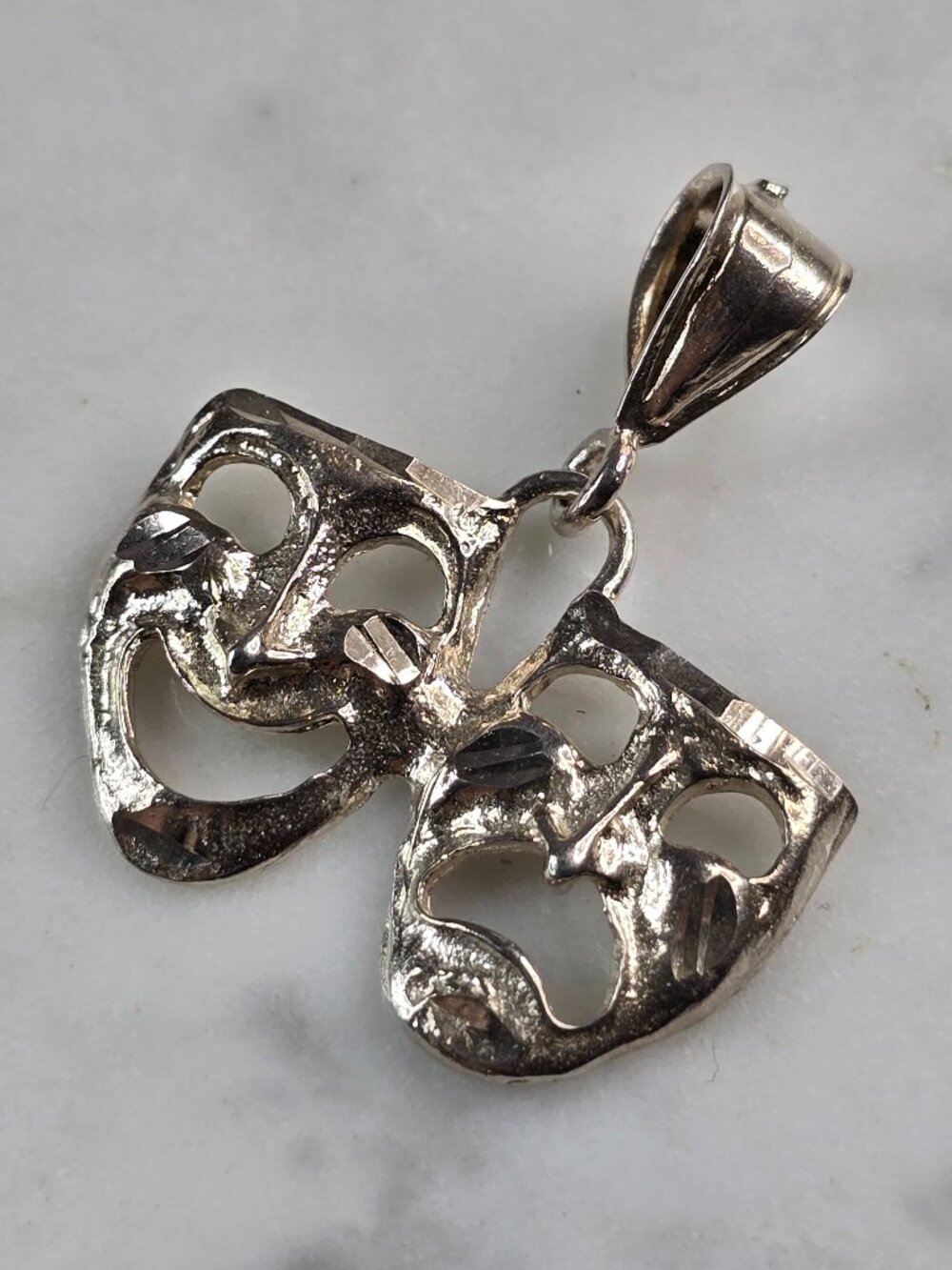 Womens Vintage Estate Sterling Silver Theater Masks Pendant 3.2g E3062